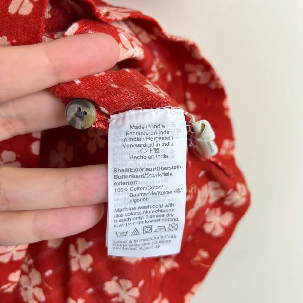Madewell Happy Hibiscus Swiss Dot Puff Sleeve Button Front Top